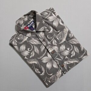 Reel Legends Button Down Shirt Mens XL Coal Grey Tropical Marlin Floral 814584